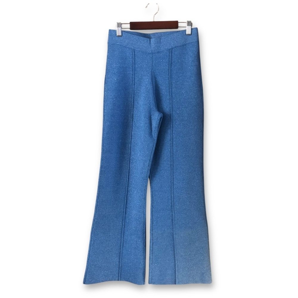 L'agence Ren Pull-On Knit Flare Pants Harbor Blue Silver NWT Size XS